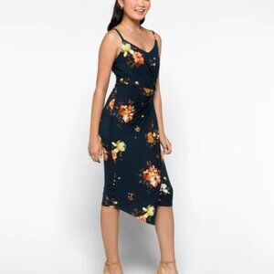 Nine Britton Vivienne Knit Fitted Midi Dress L - Dark Blue Floral